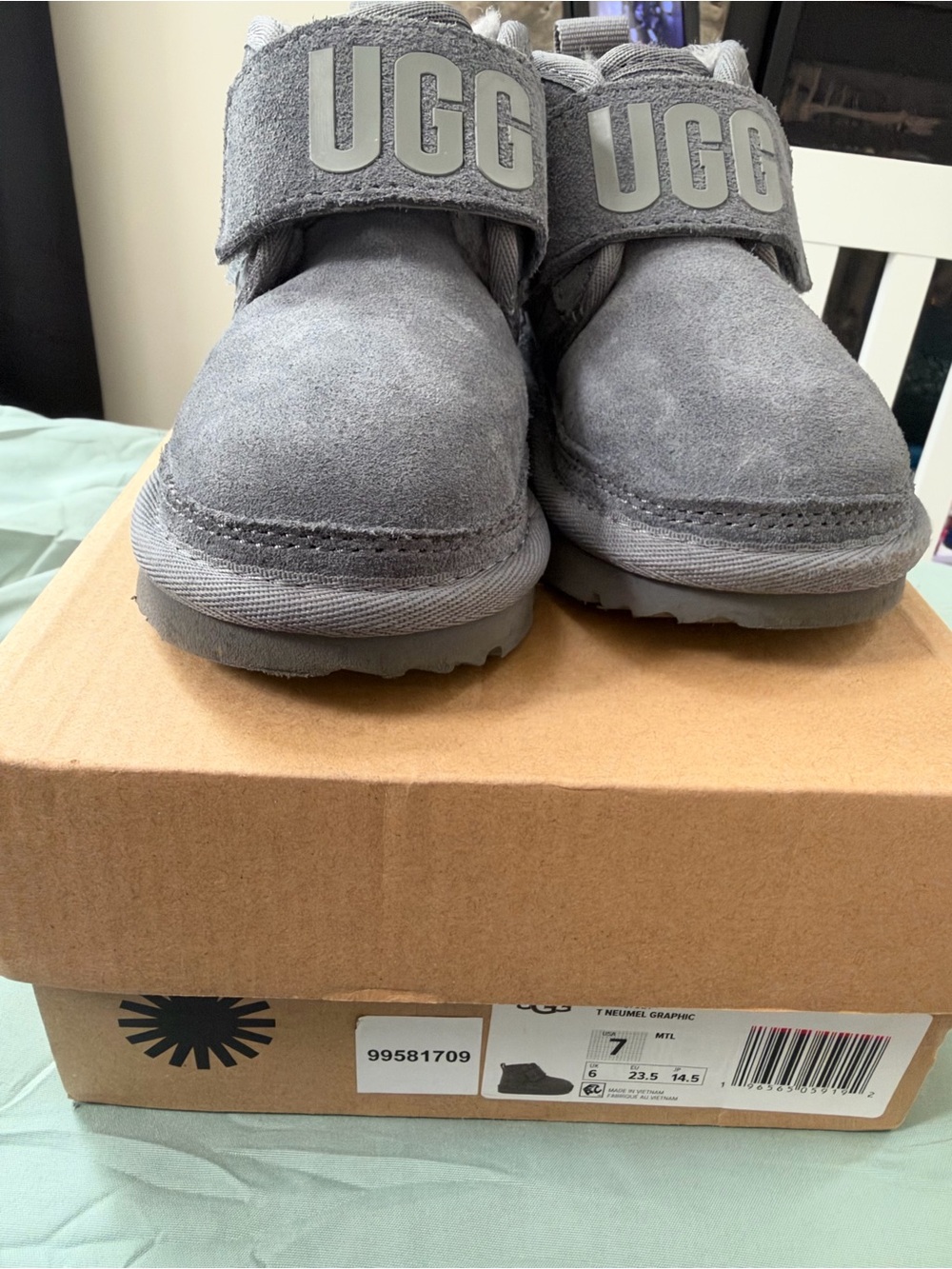 UGG Kids Gray Suede Velcro Strap Boots